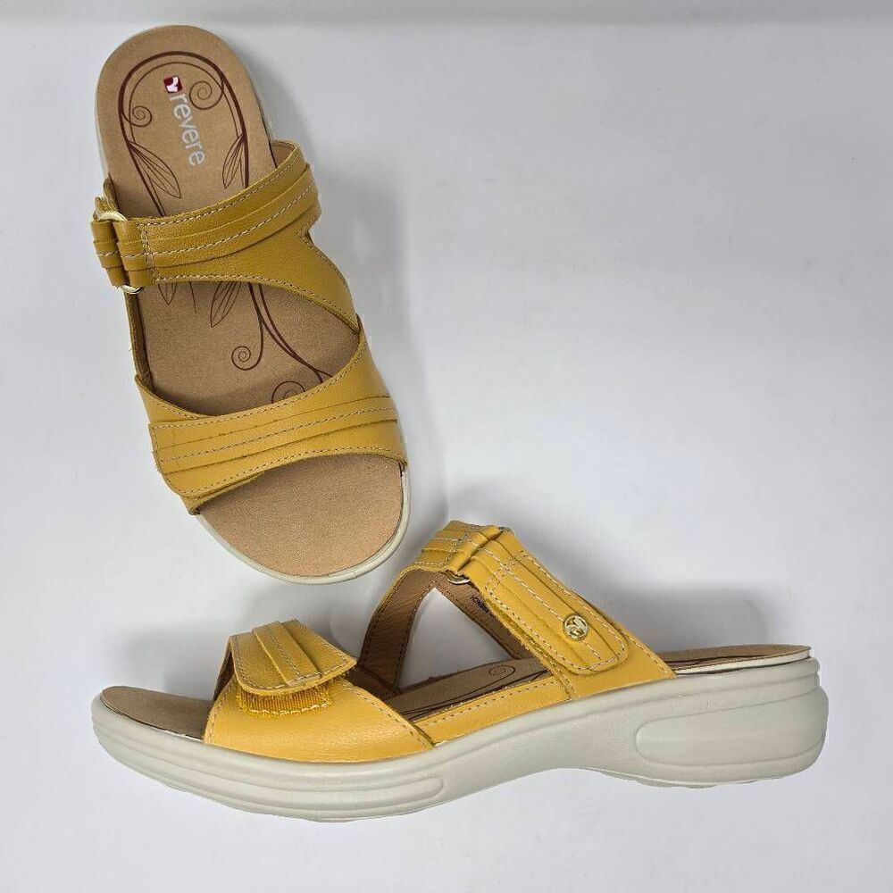 REVERE RIO LEATHER FRENCH MUSTARD ORTHOTIC COMFORT SANDALS WOMENS SIZE 10 M EUC